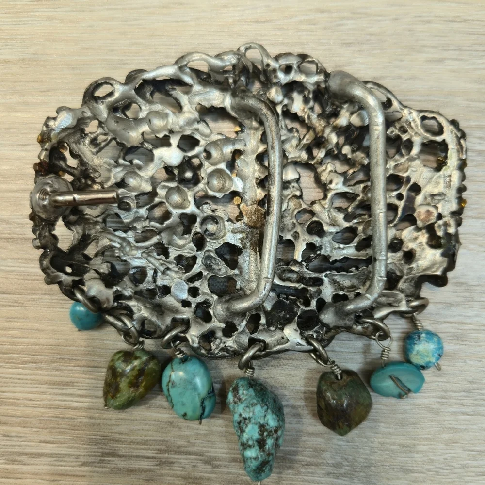 Vintage 70s Boho Turquoise Style Statement Belt Buckle